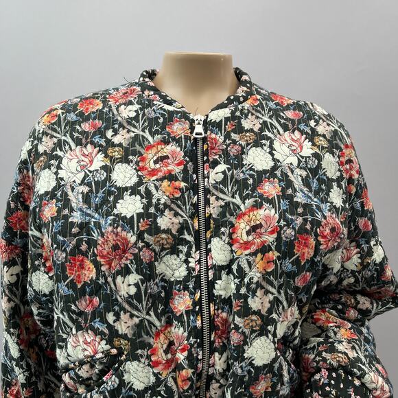 Zara TRF Jacket Women US S Dark Floral Print Quilted Full Zip Bomber Street - Picture 2 of 9